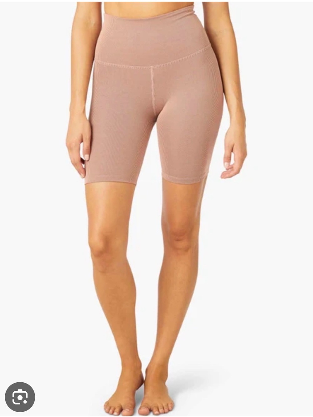 Beyond Yoga Heather Rib High Rise Biker Short in Mauve